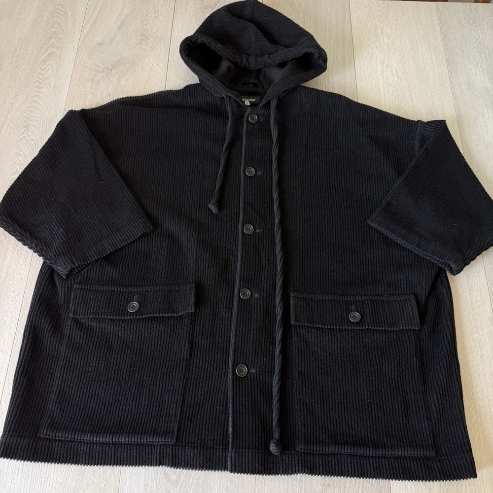Eskandar Orylag Cashgora Wool Corduroy Coat Jacket Size 0 3/4 Sleeve Black